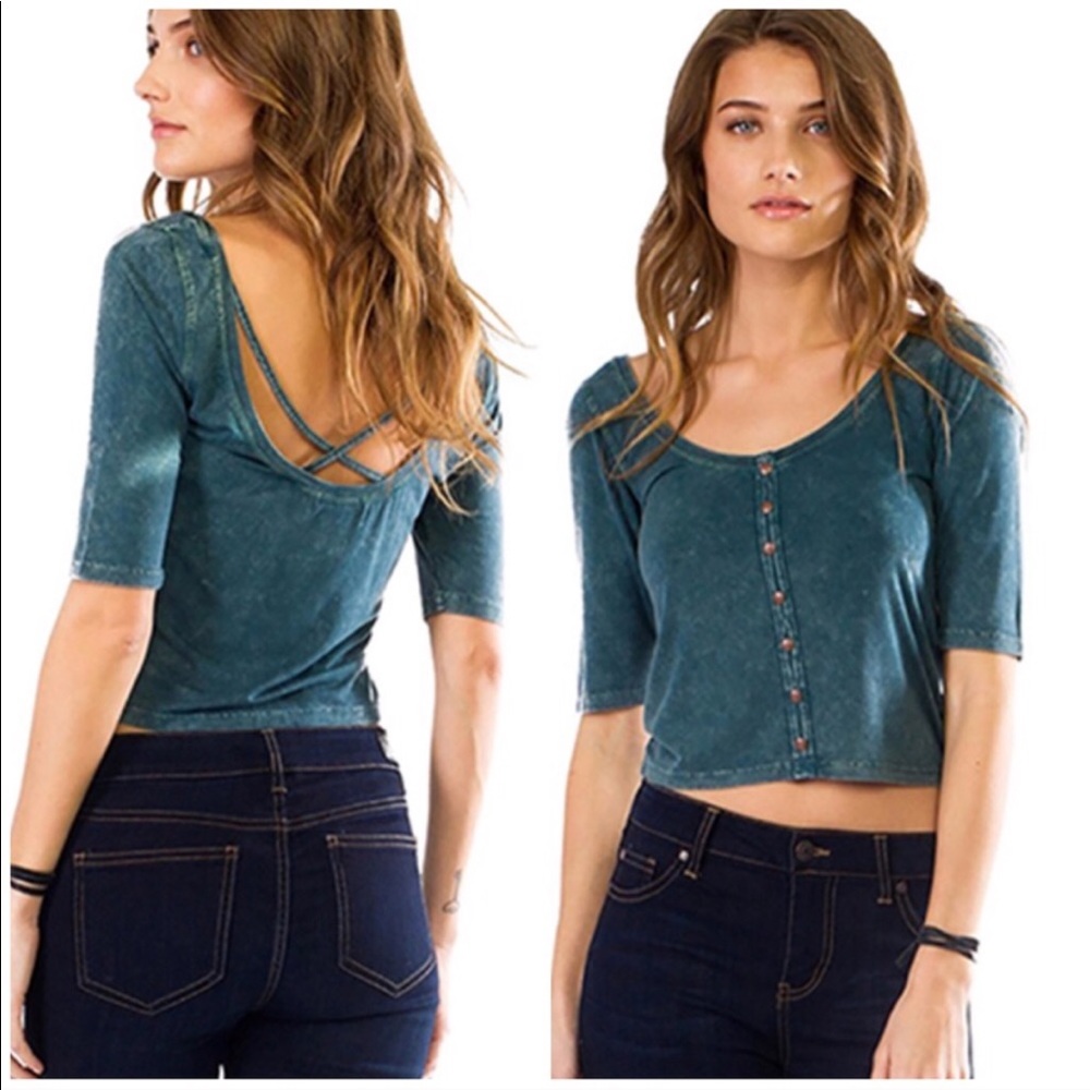 Teal Mineral Washed Crop Top